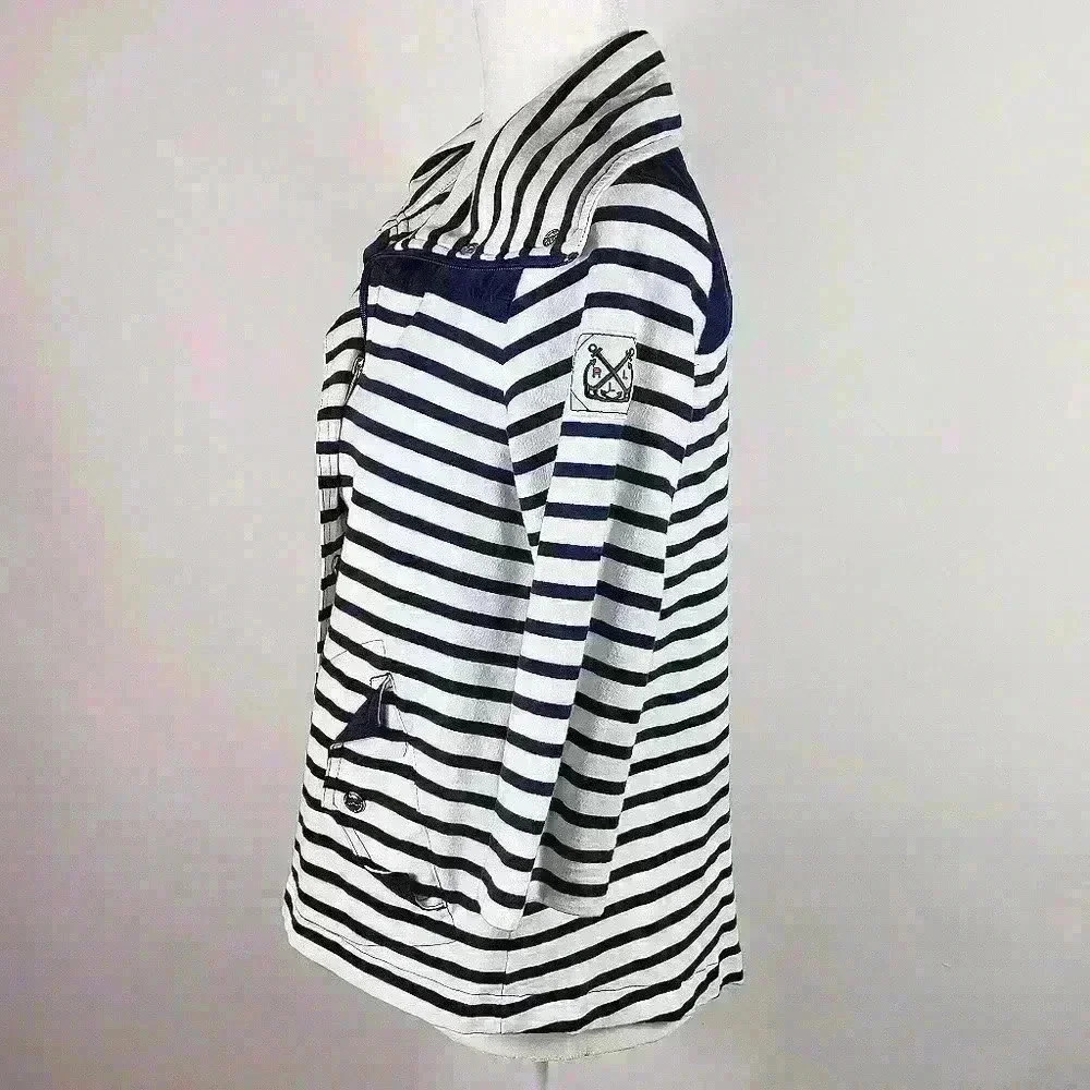Lauren Ralph Lauren Active Jacket Navy White Stripes 3/4 Sleeves Cotton Size S - Picture 9 of 16